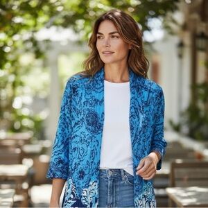 New with tags Chico linen blend cardigan sz 2 M PAISLEY CARDIGAN BLUE 570080788